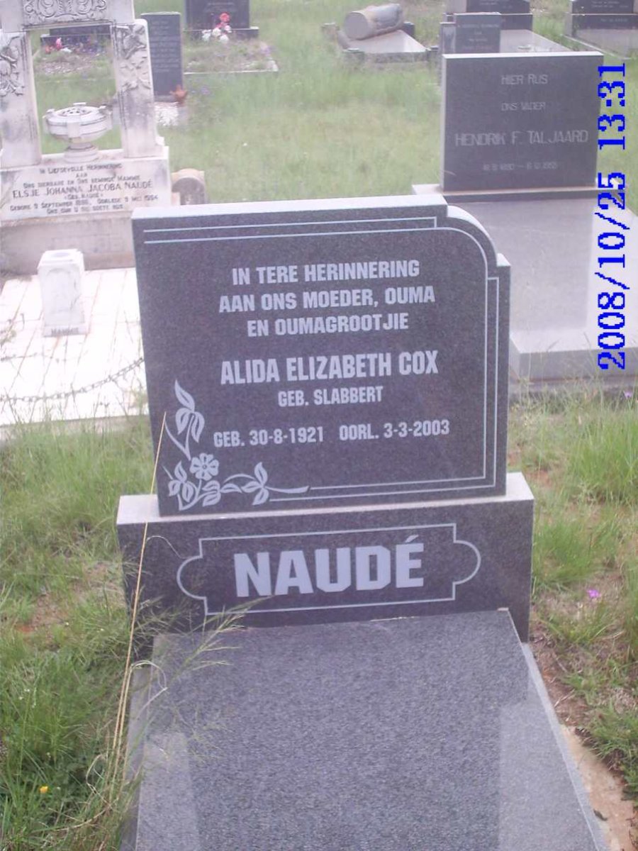 NAUDE Alida Elizabeth Cox nee SLABBERT 1921-2003