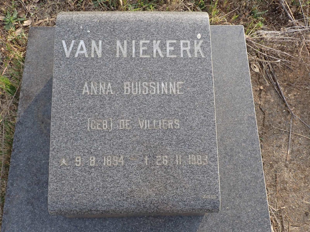 NIEKERK Anna Buissinne, van nee DE VILLIERS 1894-1983