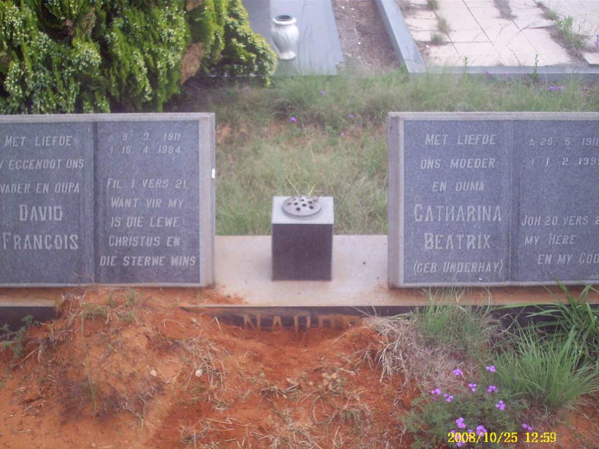 NAUDE David Francois 1911-1984 &amp; Catharina Beatrix UNDERHAY 1911-1995