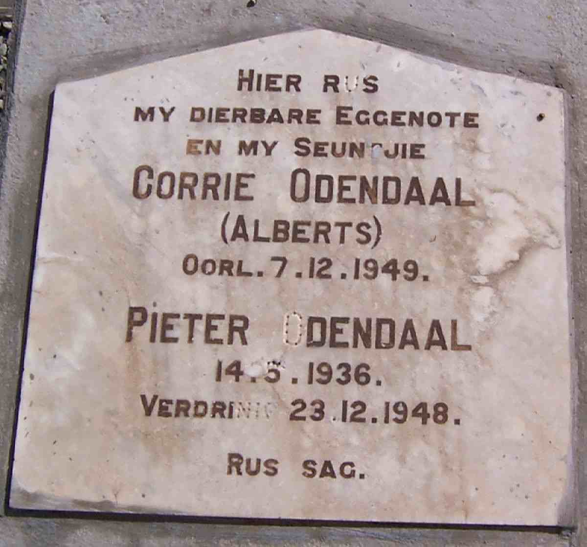 ODENDAAL Corrie nee ALBERTS -1949 :: ODENDAAL Pieter 1936-1948