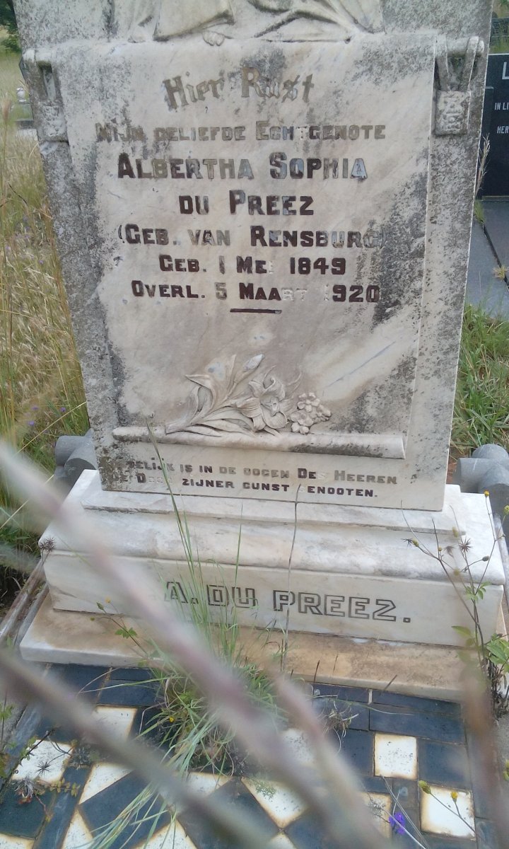 PREEZ Albertha Sophia, du nee VAN RENSBURG 1849-1920