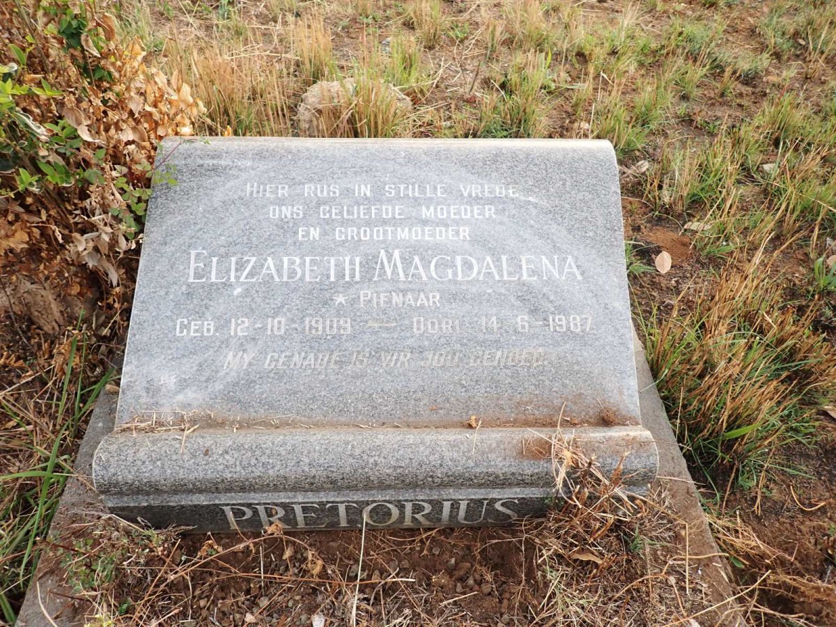 PRETORIUS Elizabeth Magdalena nee PIENAAR 1909-1987