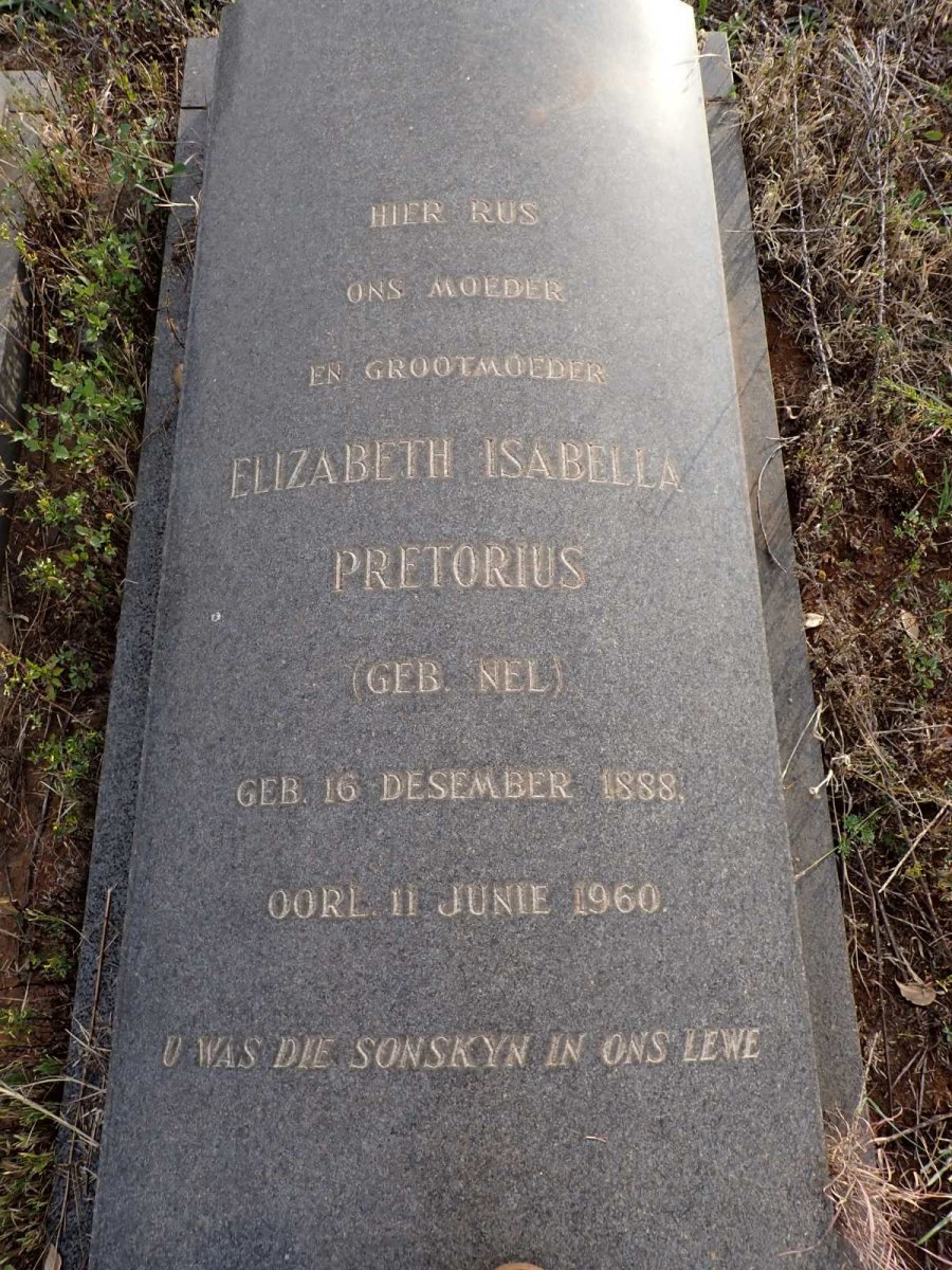 PRETORIUS Elizabeth Isabella nee NEL 1888-1960