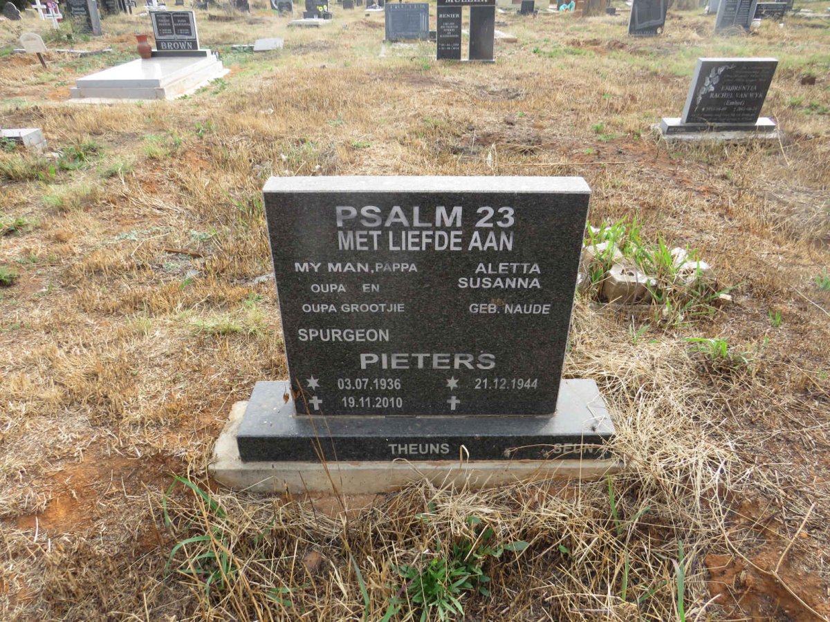 PIETERS Spurgeon 1936-2010 & Aletta Susanna NAUDE 1944-