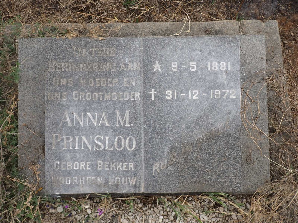 PRINSLOO Anna M. voorheen LOUW nee BEKKER 1881-1972