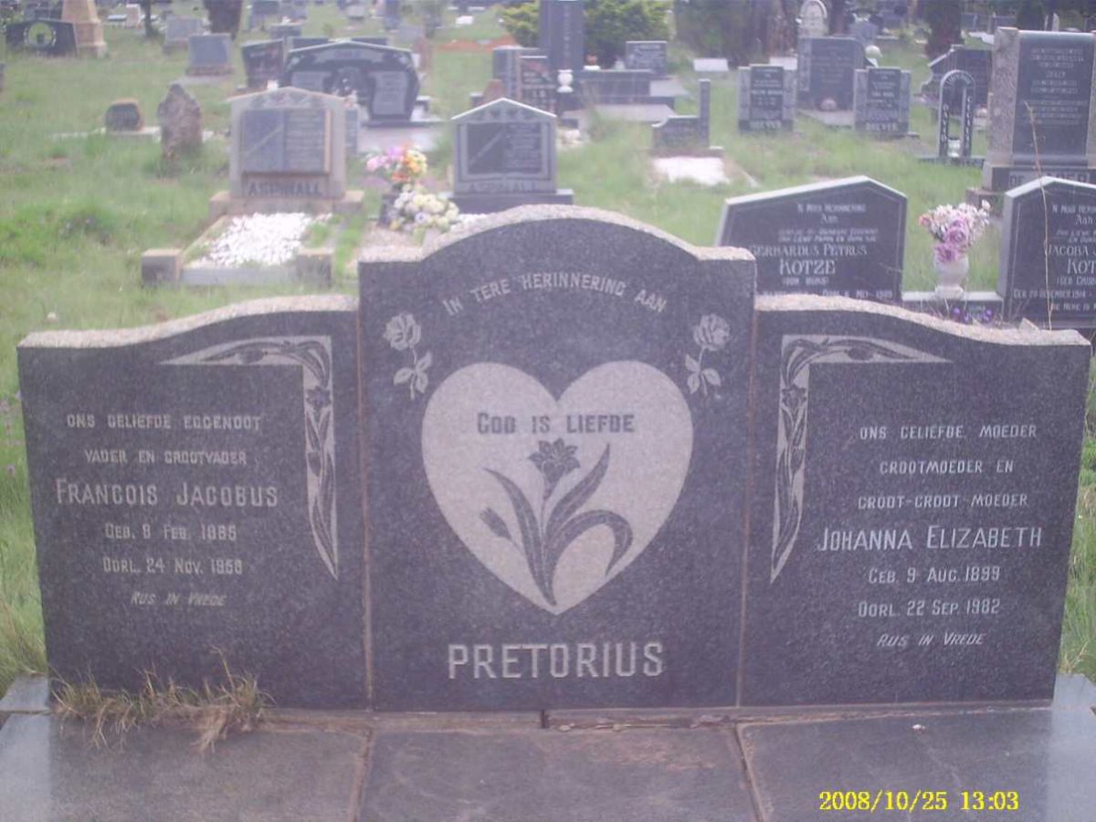 PRETORIUS Francois Jacobus 1885-1958 &amp; Johanna Elizabeth 1899-1982