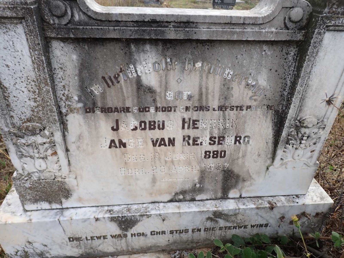 RENSBURG Jacobus Hendrik, Janse van 1880-19?7
