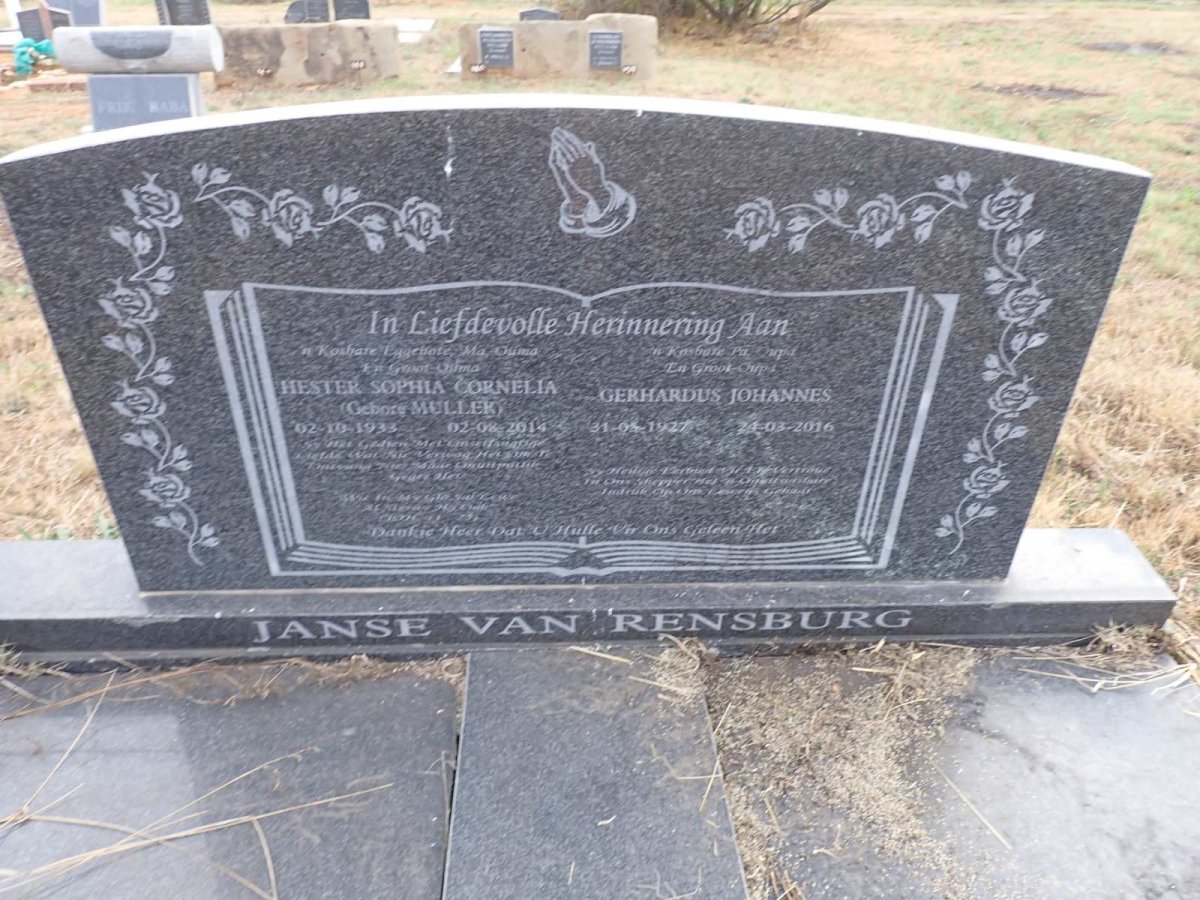 RENSBURG Gerhardus Johannes, Janse van 1927-2016 & Hester Sophia Cornelia MULLER 1933-2014