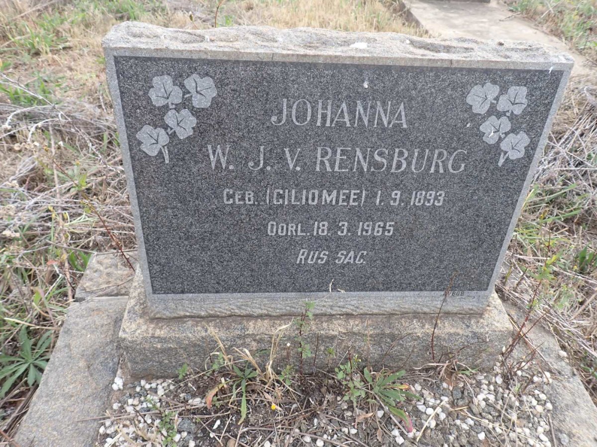 RENSBURG Johanna W., J.v. nee GILIOMEE 1893-1965