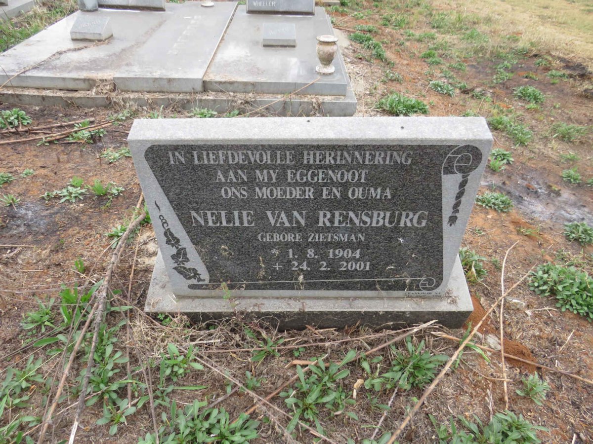 RENSBURG Nelie, van nee ZIETSMAN 1904-2001