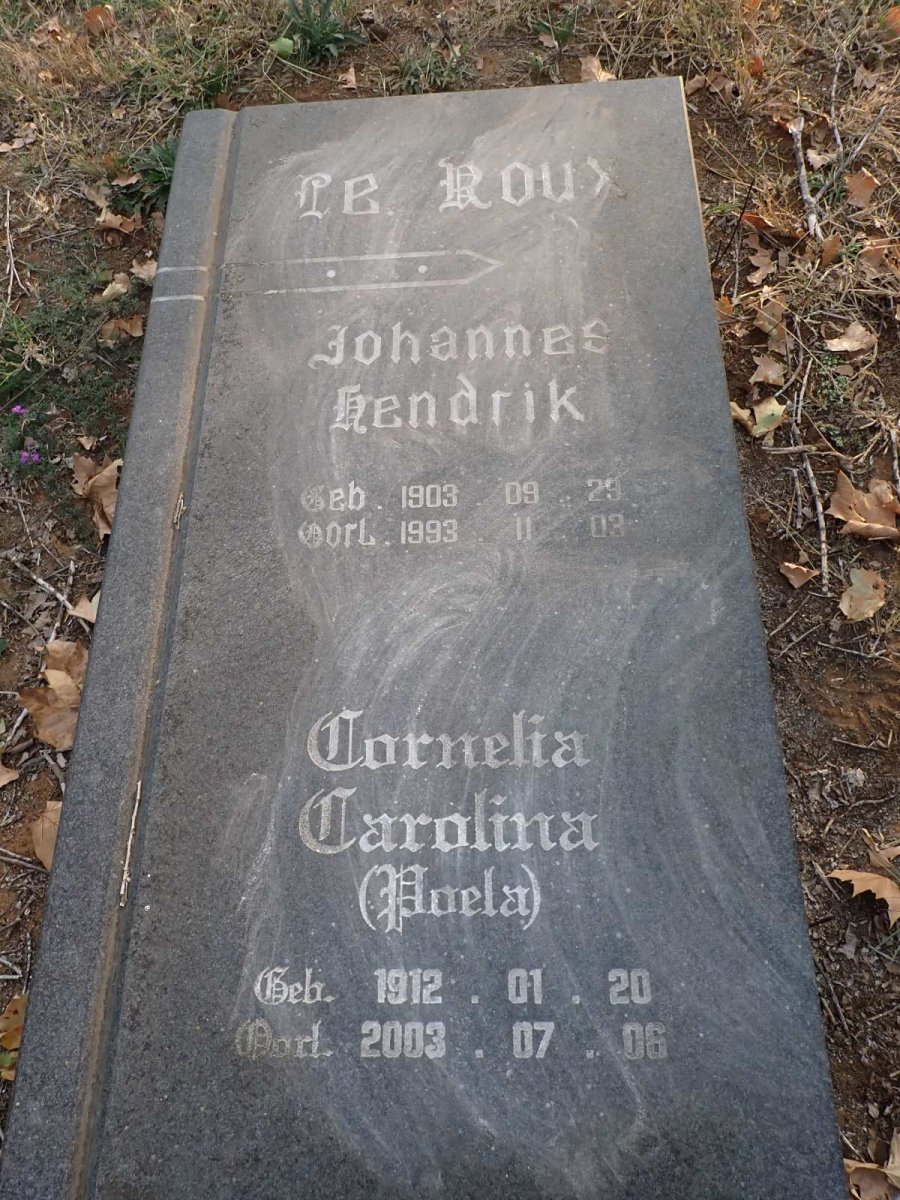ROUX Johannes Hendrik, le 1903-1993 & Cornelia Carolina 1912-2003