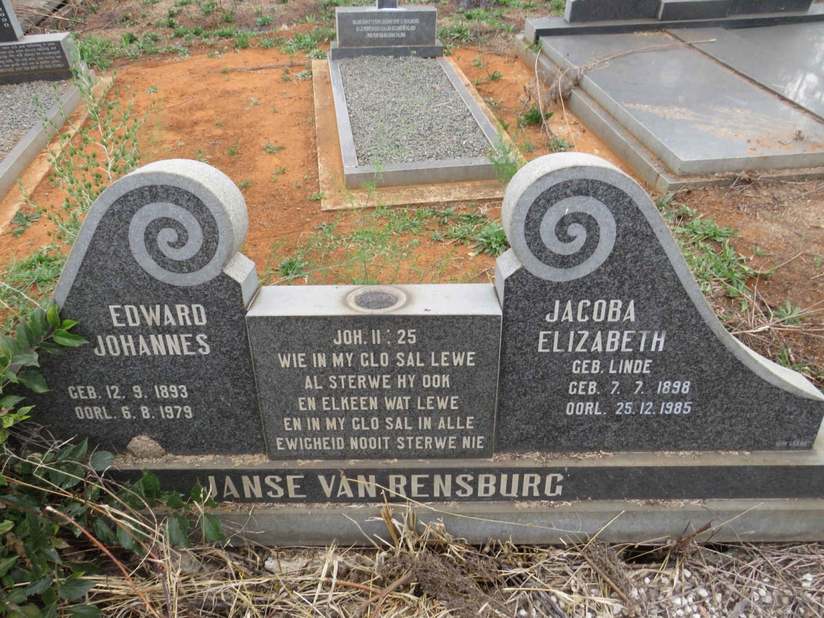 RENSBURG Edward James, van 1893-1979 & Jacoba Elizabeth LINDE 1898-1985