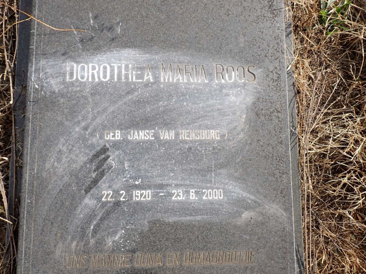 ROOS Dorothea Maria nee JANSE VAN RENSBURG 1920-2000