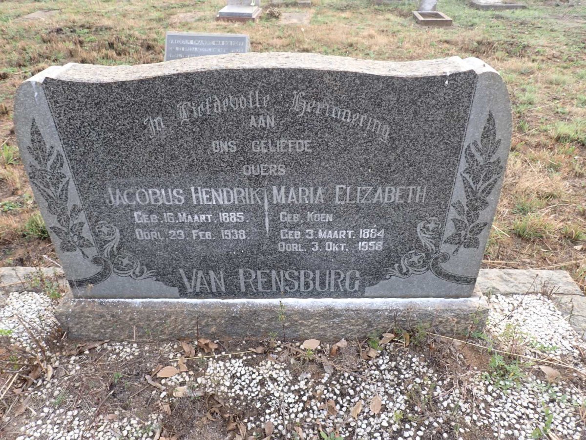 RENSBURG Jacobus Hendrik, van 1885-1938 & Maria Elizabeth KOEN 1884-1958