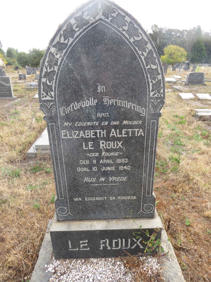ROUX Elizabeth Aletta, le nee FOURIE 1883-1940 