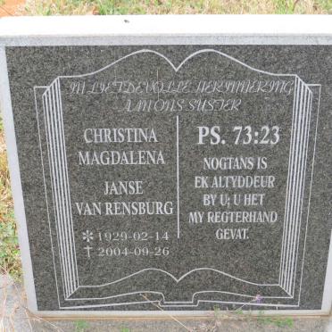 RENSBURG Christina Magdalena, Janse van 1929-2004