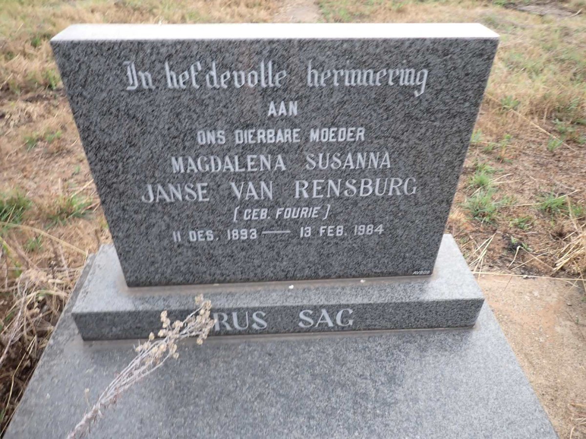 RENSBURG Magdalena Susanna, Janse van nee FOURIE 1893-1984 