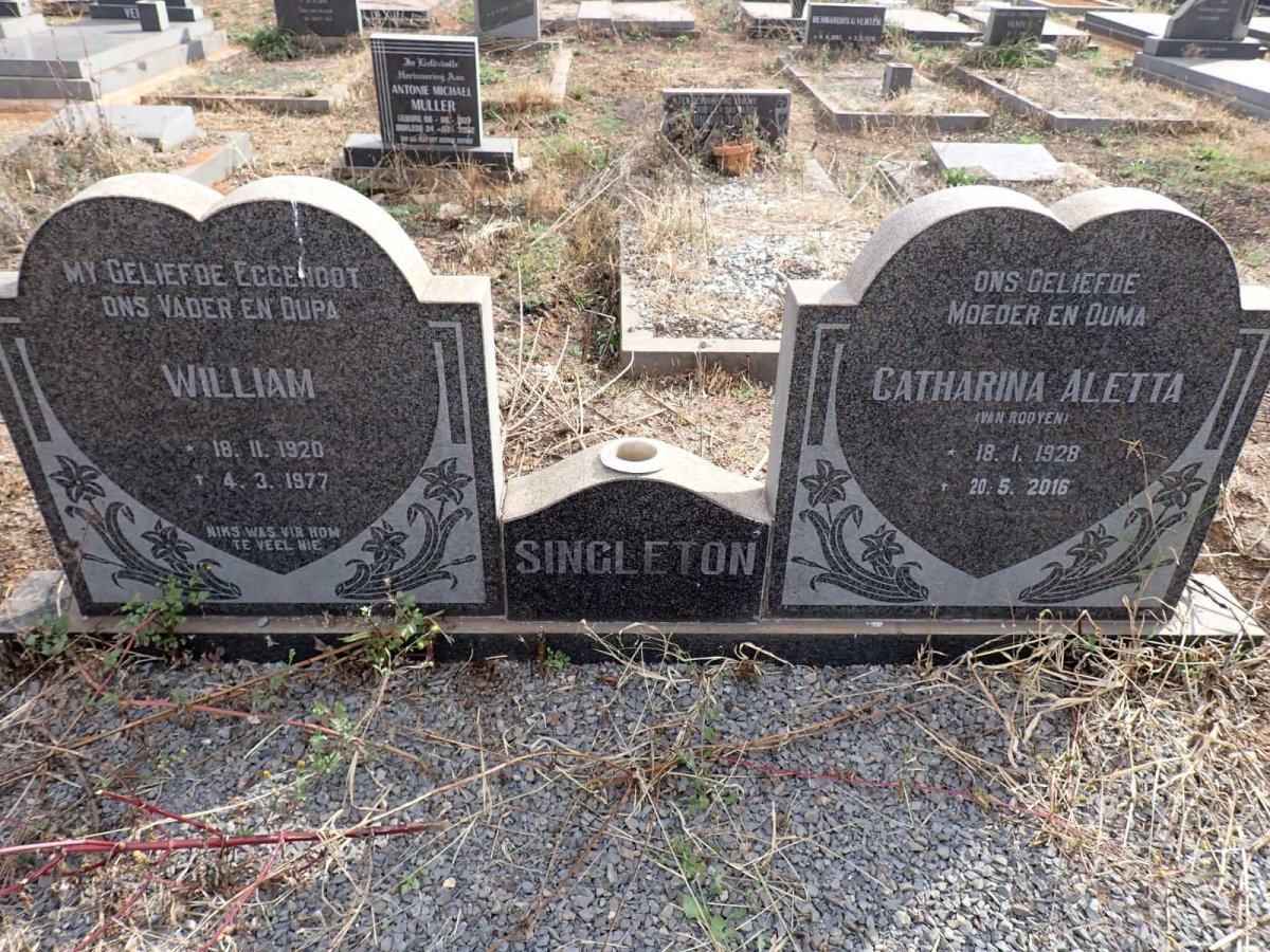 SINGLETON William 1920-1977 & Catharina Aletta VAN ROOYEN 1928-2016