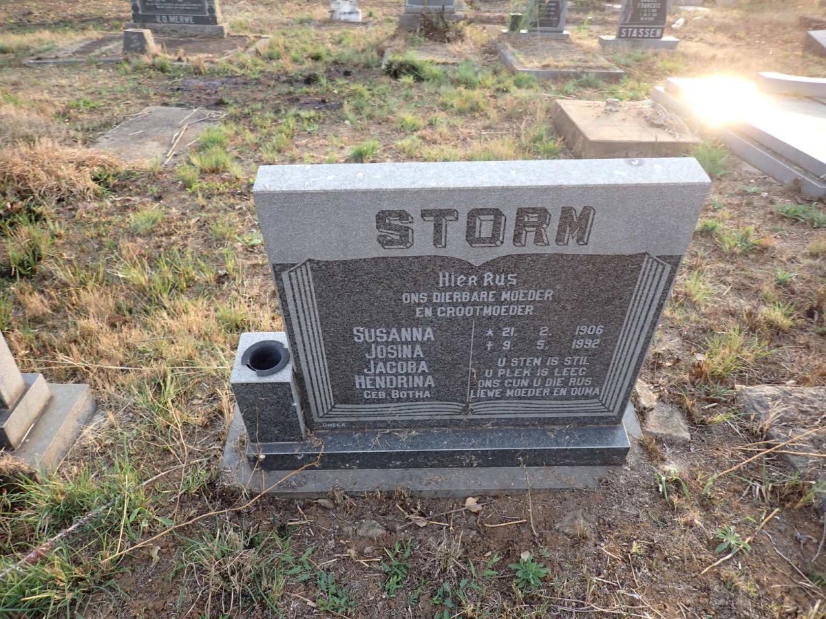 STORM Susanna Josina Jacoba Hendrina nee BOTHA 1906-1992