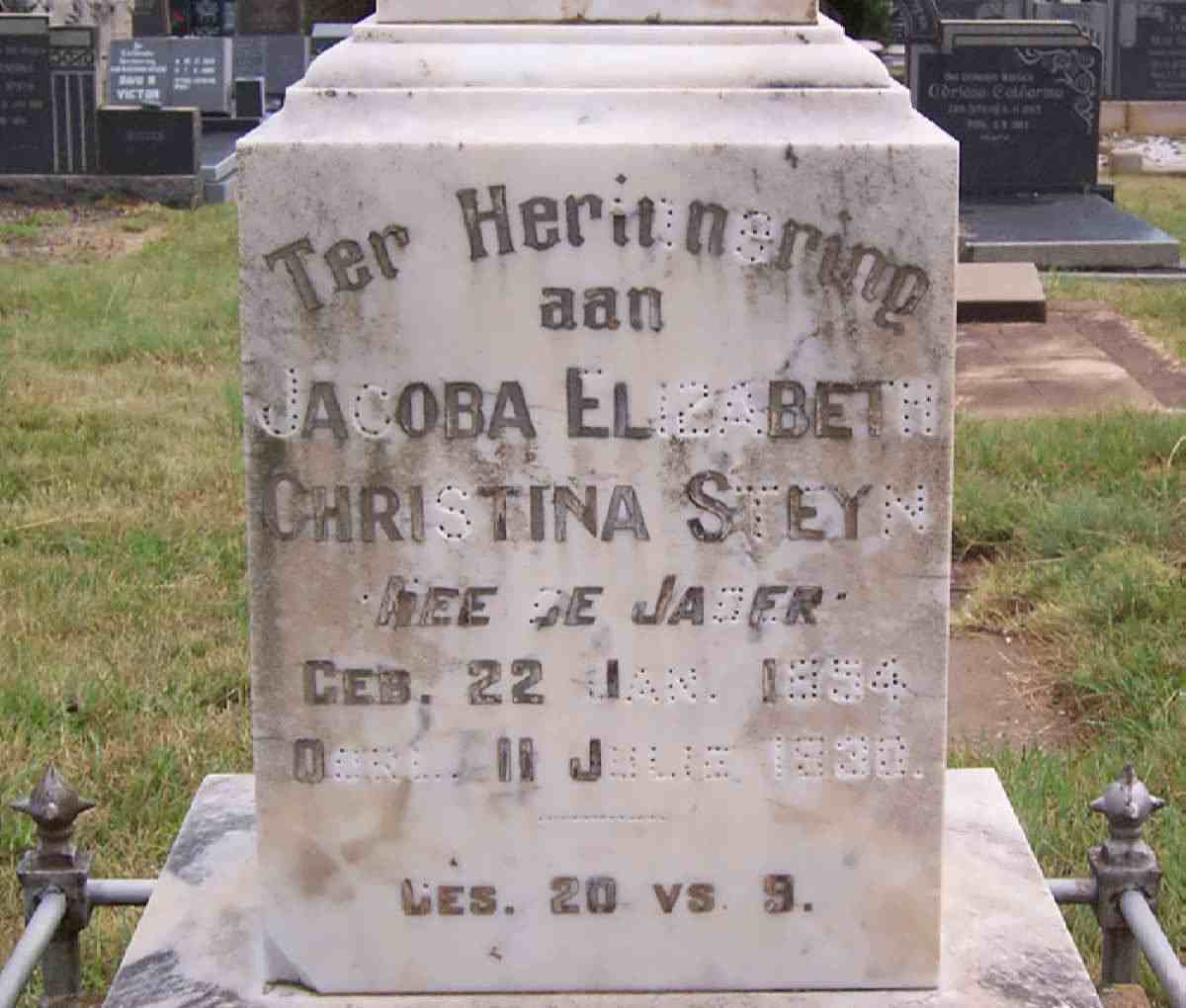 STEYN Jacoba Elizabeth Christina nee DE JAGER 1854-1930