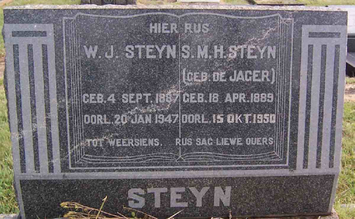 STEYN W.J. 1887-1947 &amp; S.M.H. DE JAGER 1889-1950