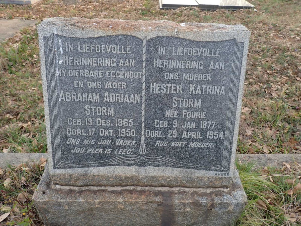 STORM Abraham Adriaan 1865-1950 & Hester Katrina FOURIE 1877-1954