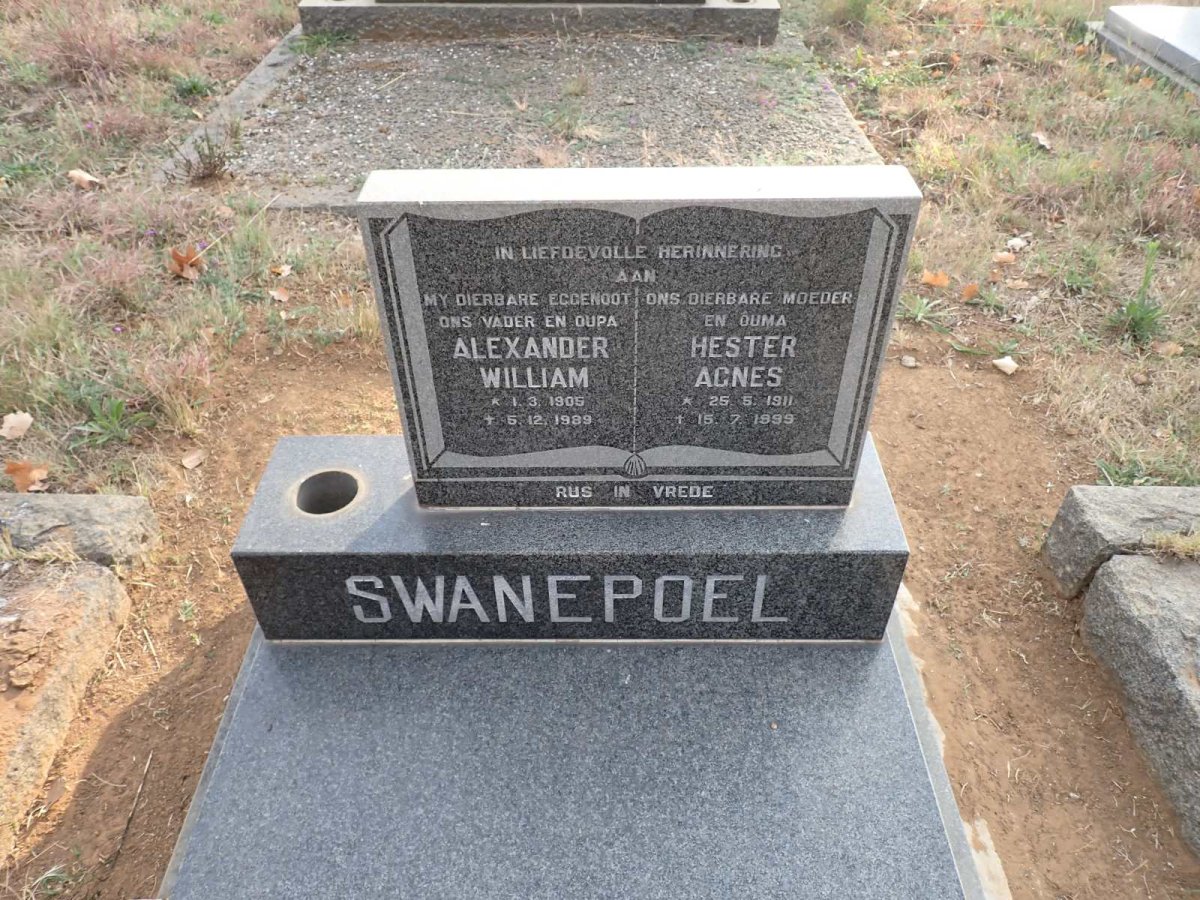 SWANEPOEL Alexander William 1905-1989 & Hester Agnes 1911-1999