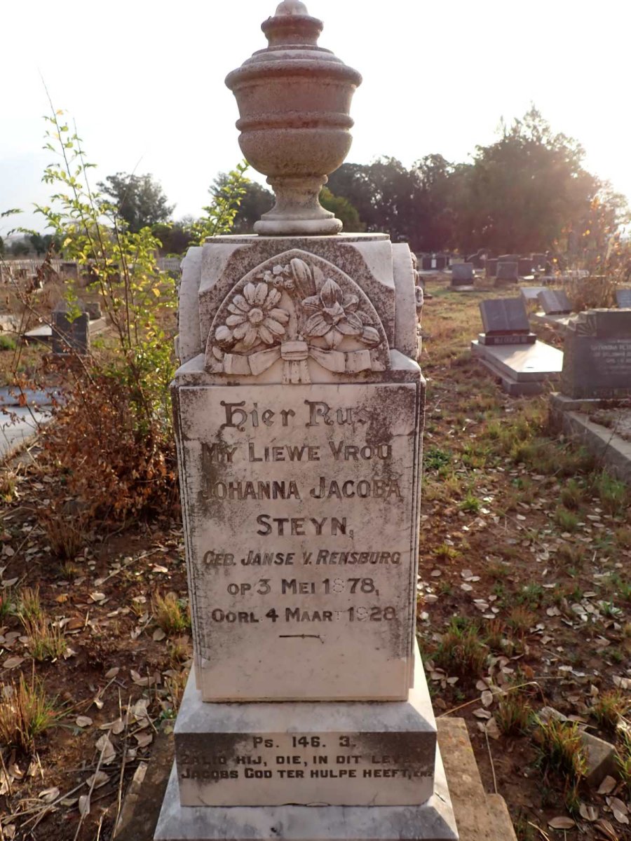 STEYN Johanna Jacoba nee JANSE V. RENSBURG 1878-1928