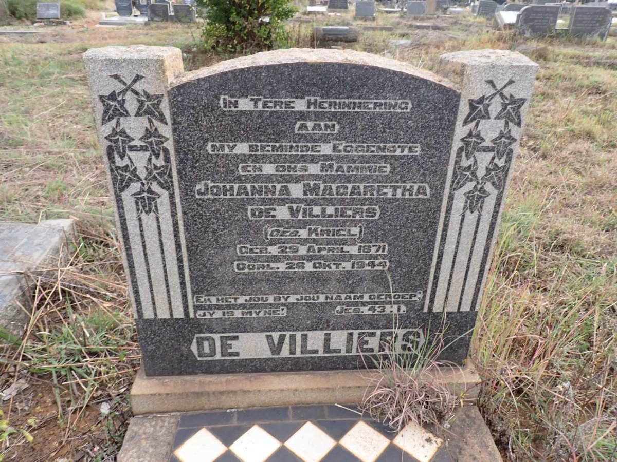 VILLIERS Johanna Magaretha, de nee KRIEL 1871-1944