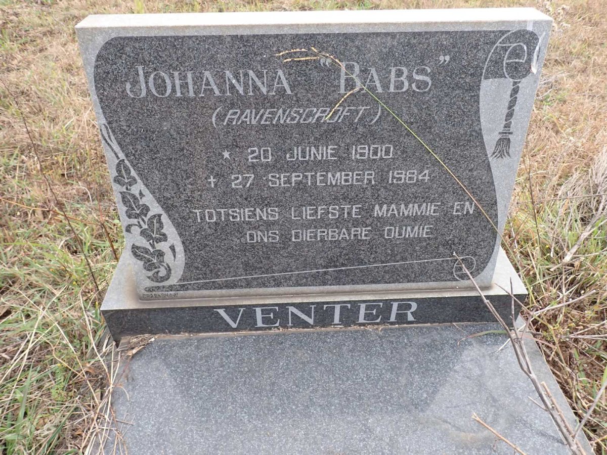 VENTER Johanna nee RAVENSCROFT 1900-1984