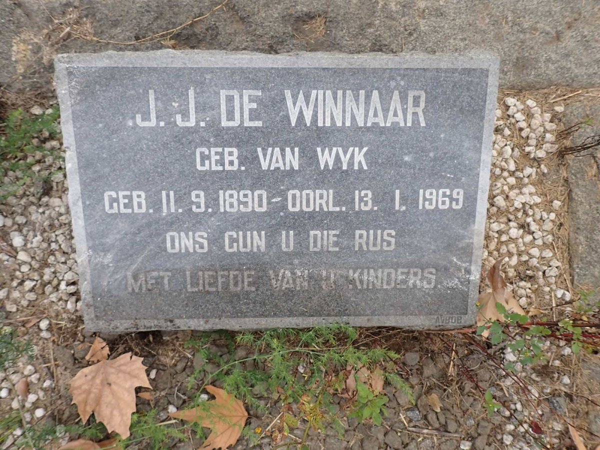 WINNAAR J.J., de nee VAN WYK 1890-1969