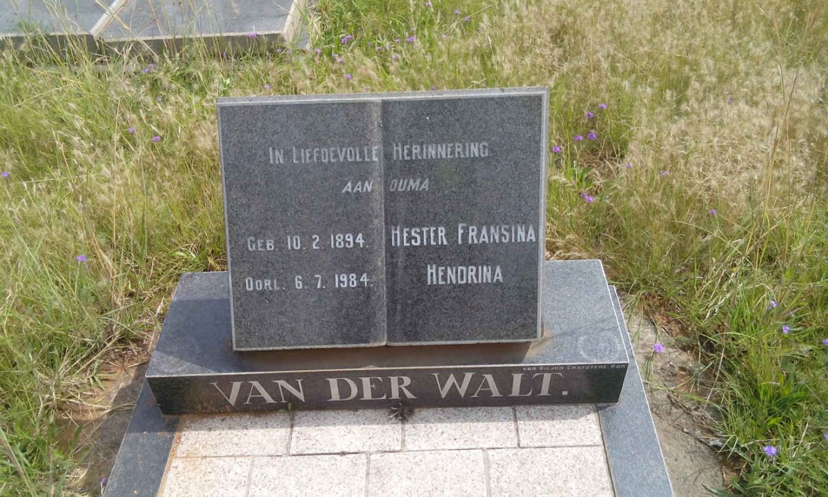 WALT Hester Fransina Hendrina, van der 1894-1984