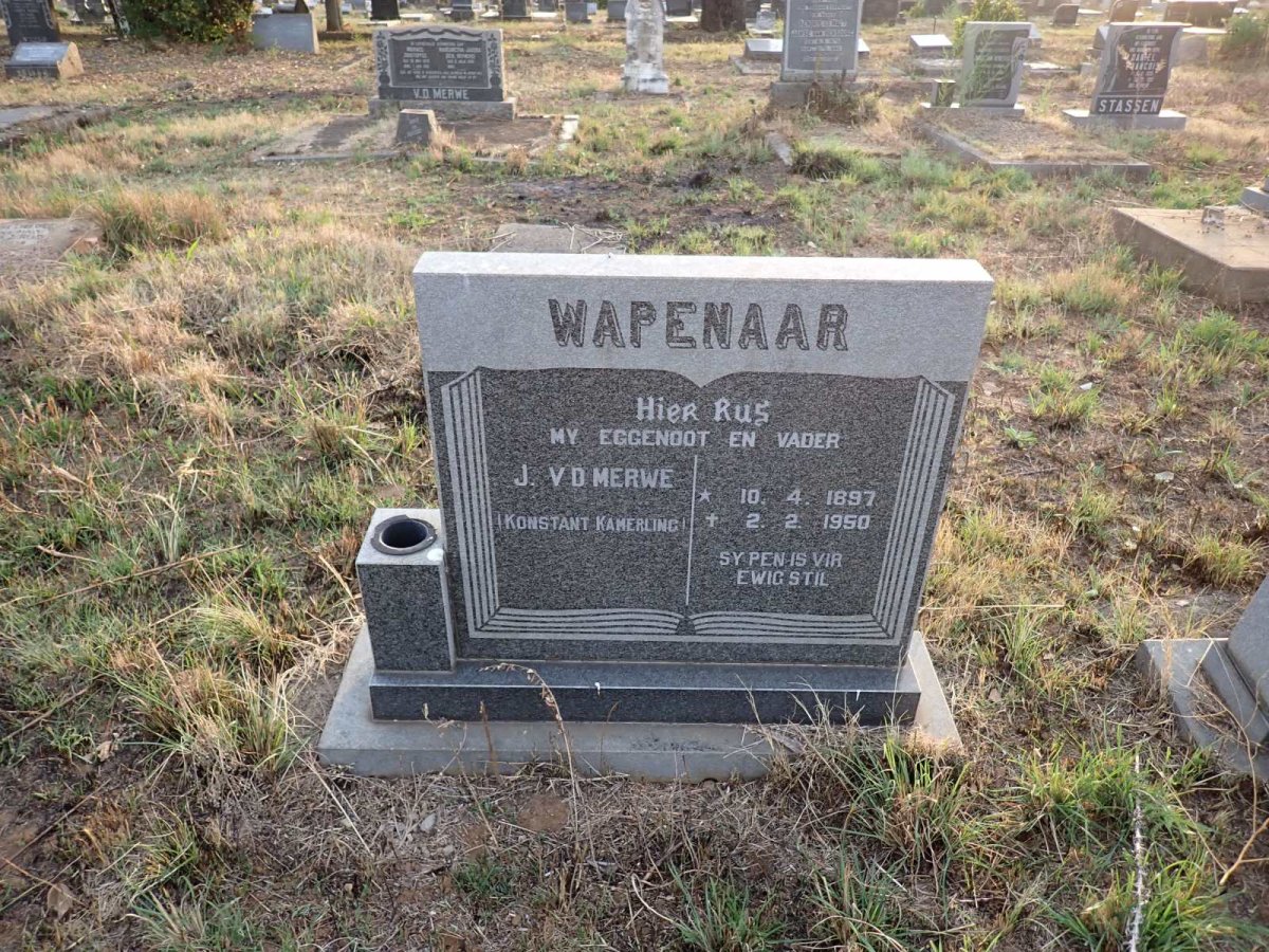 WAPENAAR J. v.d. Merwe 1897-1950