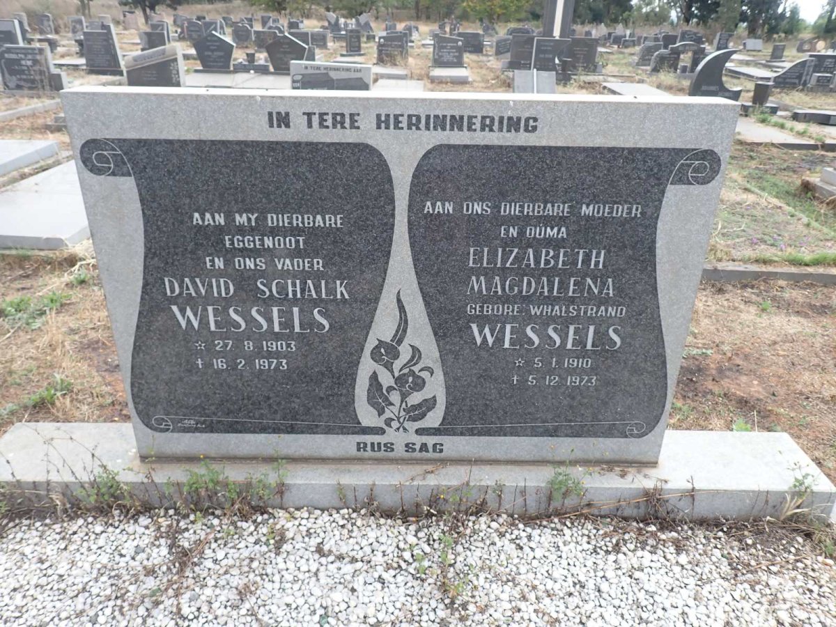 WESSELS David Schalk 1903-1973 & Elizabeth Magdalena WHALSTRAND 1910-1973