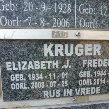 KRUGER Frederick 1944-2014 &amp; Elizabeth J. 1934-2008