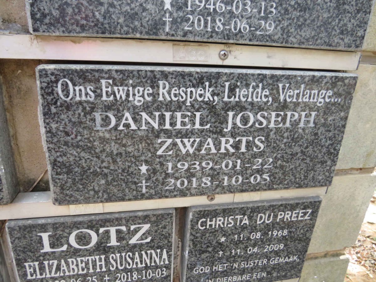 ZWARTS Daniel Joseph 1939-2018