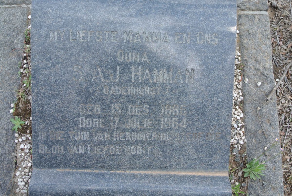 HAMMAN S.A.J. nee BADENHORST 1886-1964