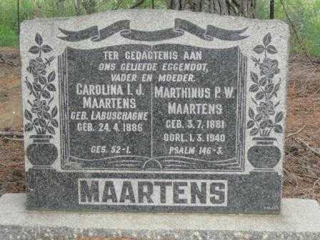 MAARTENS Marthinus P.W. 1881-1940 &amp; Carolina I.J. LABUSCHAGNE 1886-