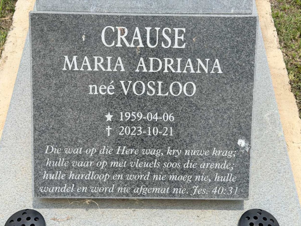 CRAUSE Maria Adriana nee VOSLOO 1959-2023