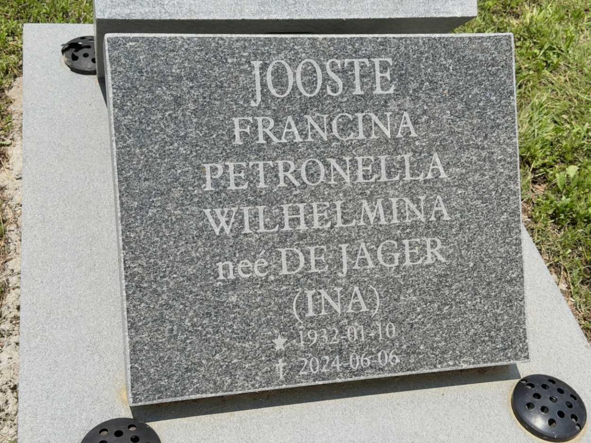 JOOSTE Francina Petronella Wilhelmina nee DE JAGER 1932-2024