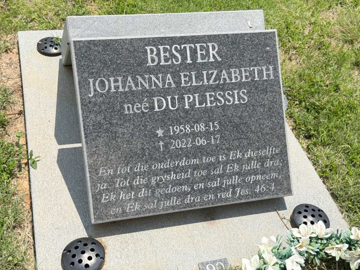 BESTER Johanna Elizabeth nee DU PLESSIS 1958-2022