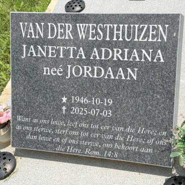 WESTHUIZEN Janetta Adriana, van der nee JORDAAN 1946-2025