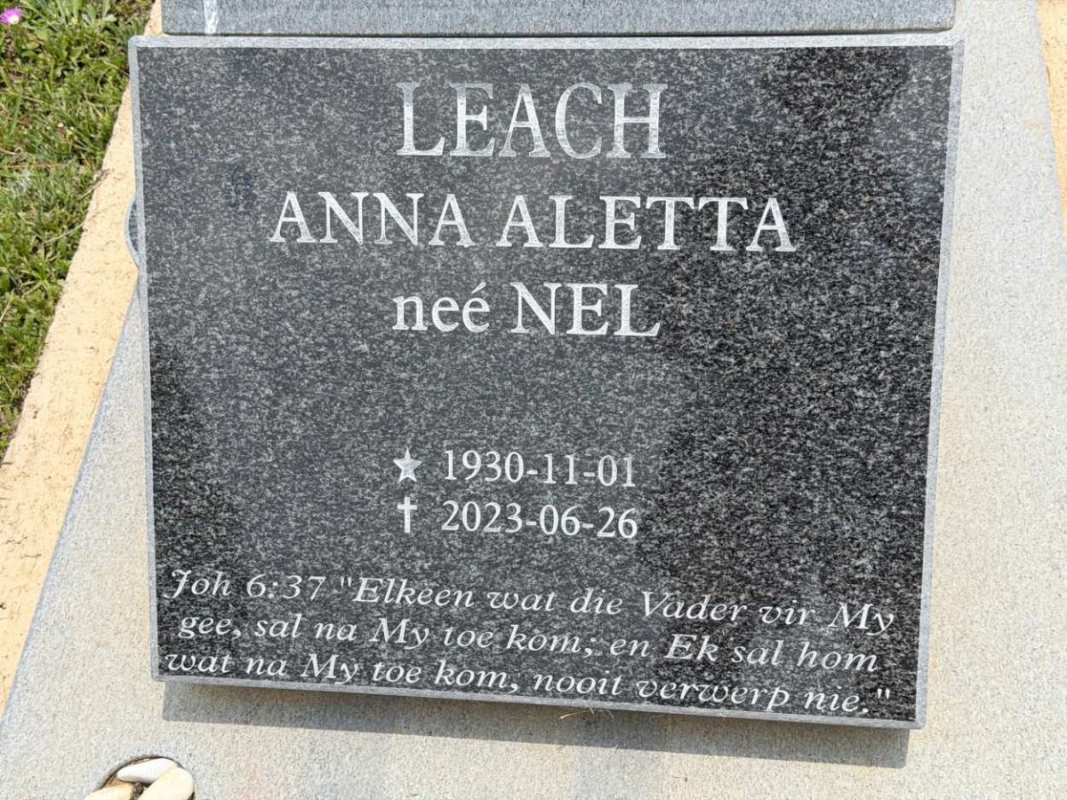 LEACH Anna Aletta nee NEL 1930-2023