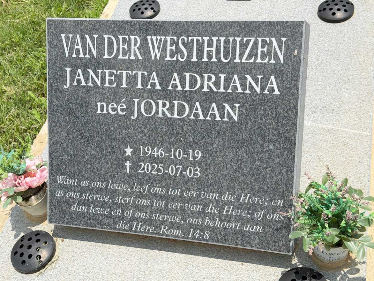 WESTHUIZEN Janetta Adriana, van der nee JORDAAN 1946-2025