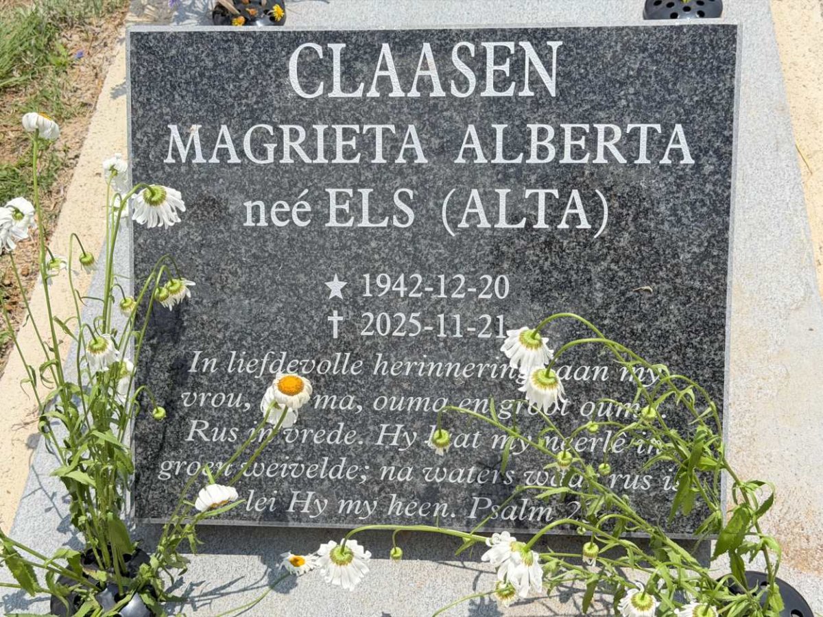 CLAASEN Magrieta Alberta nee ELS 1942-2025