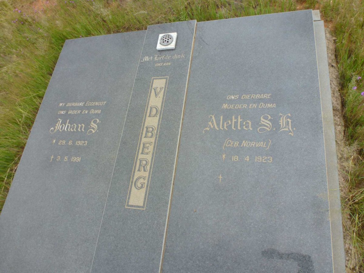 BERG Johan S., v.d. 1923-1991 &amp; Aletta S.H. NORVAL 1923-