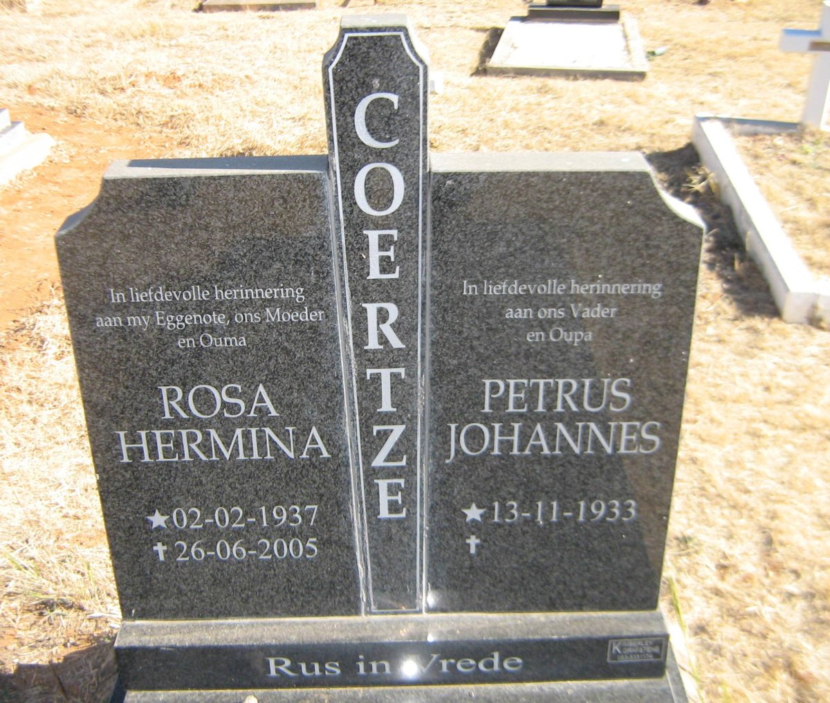 COERTZE Petrus Johannes 1933- &amp; Rosa Hermina 1937-2005