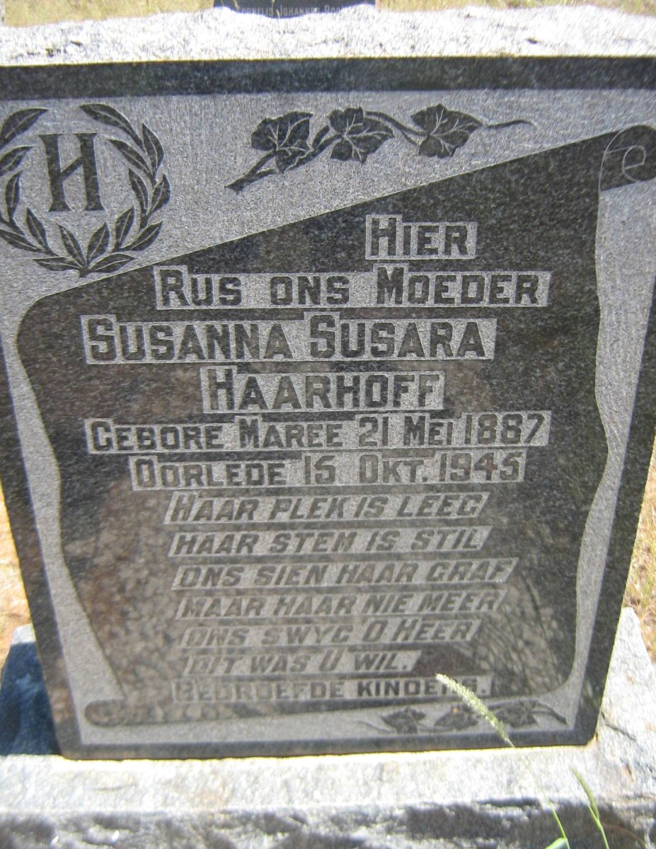 HAARHOFF Susanna Susara nee MAREE 1887-1945