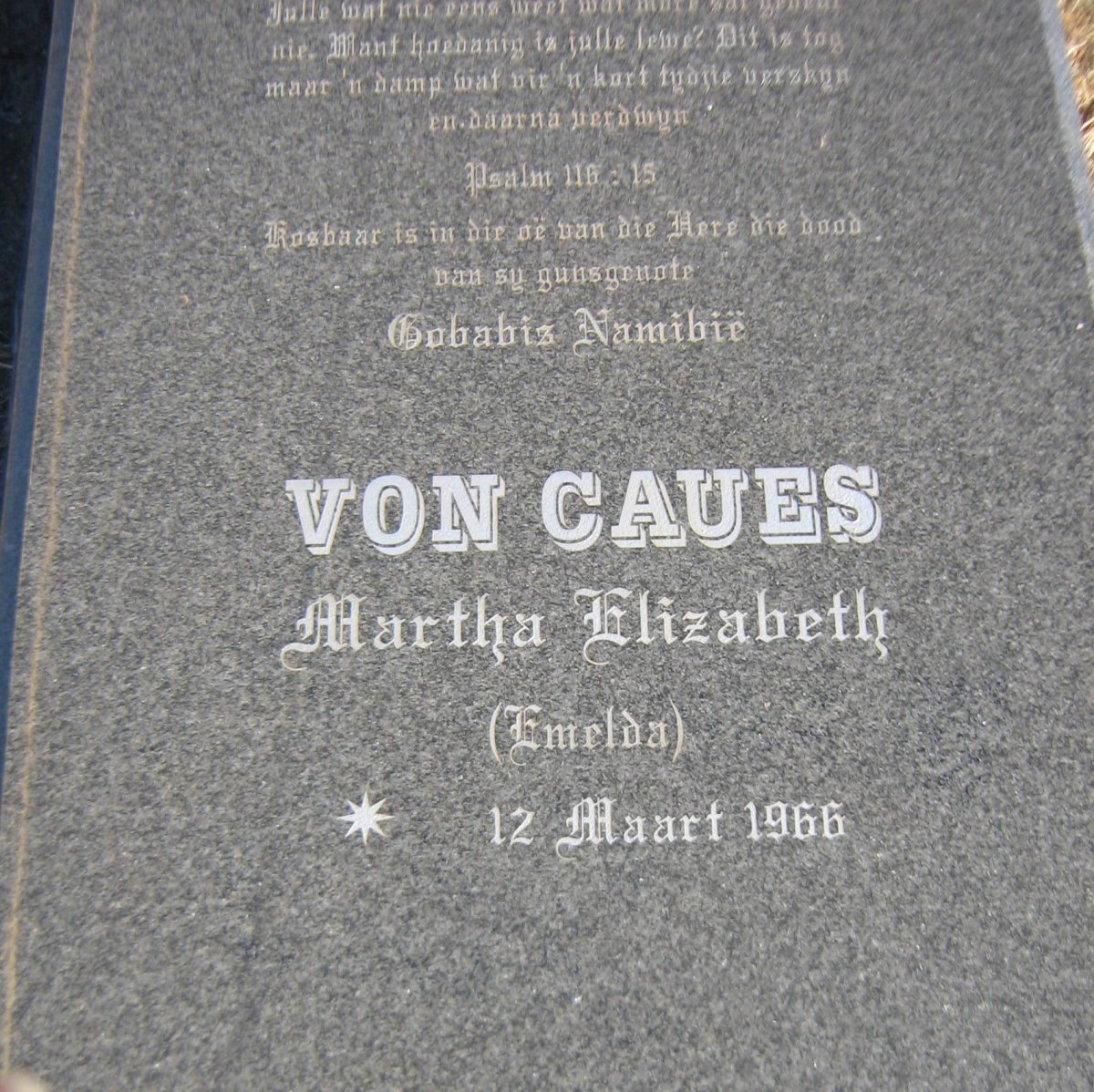 LIEBENBERG Josias Johannes 1959-2010 &amp; Martha Elizabeth VON CAUES 1966-