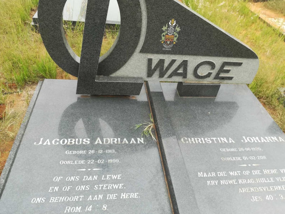 OLWAGE Jacobus Adriaan 1913-1999 &amp; Christina Johanna 1920-2011